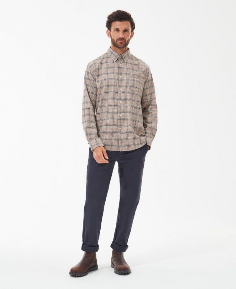 Taupe / Brown Men Barbour Bowburn Regular Shirts | US-8763PDAYC