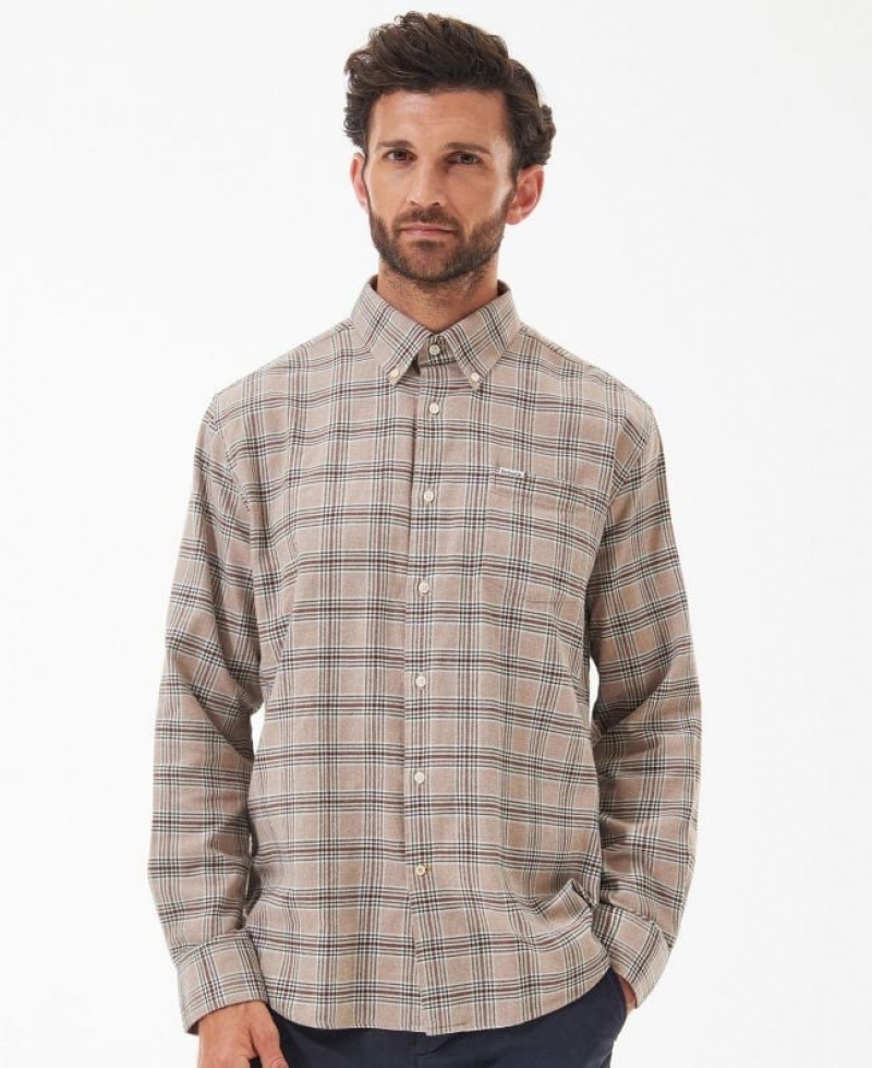 Taupe / Brown Men Barbour Bowburn Regular Shirts | US-8763PDAYC