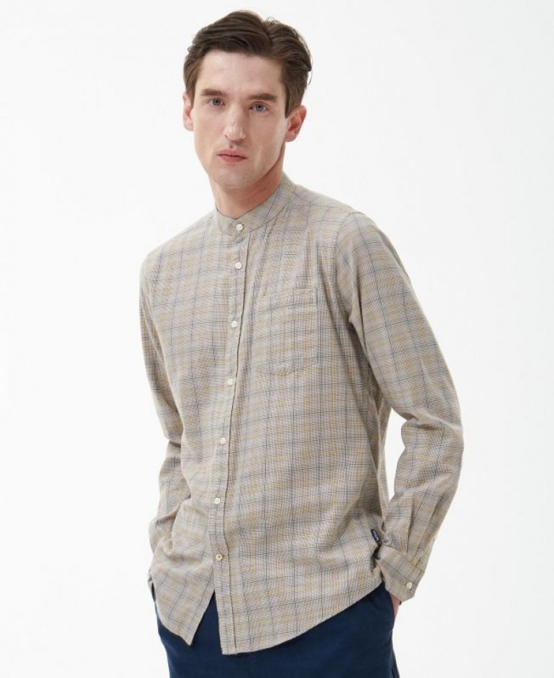 Taupe / Yellow Men Barbour Birch Tailored Shirts | US-3728KAVRF