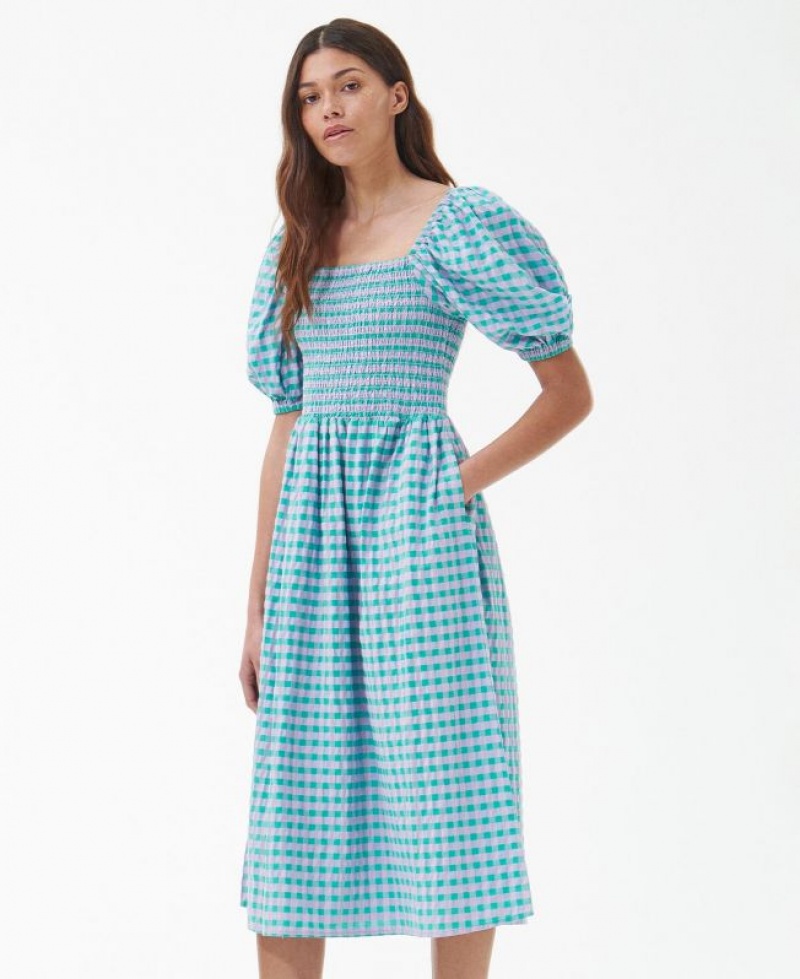 Turquoise / Purple Women Barbour Geranium Midi Dress | US-1793NPSIT