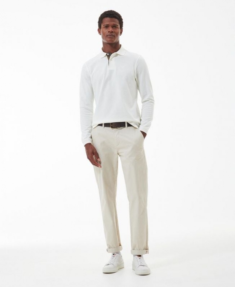 White Men Barbour Essential Long-Sleeve Polo Shirt | US-4527QLUHZ