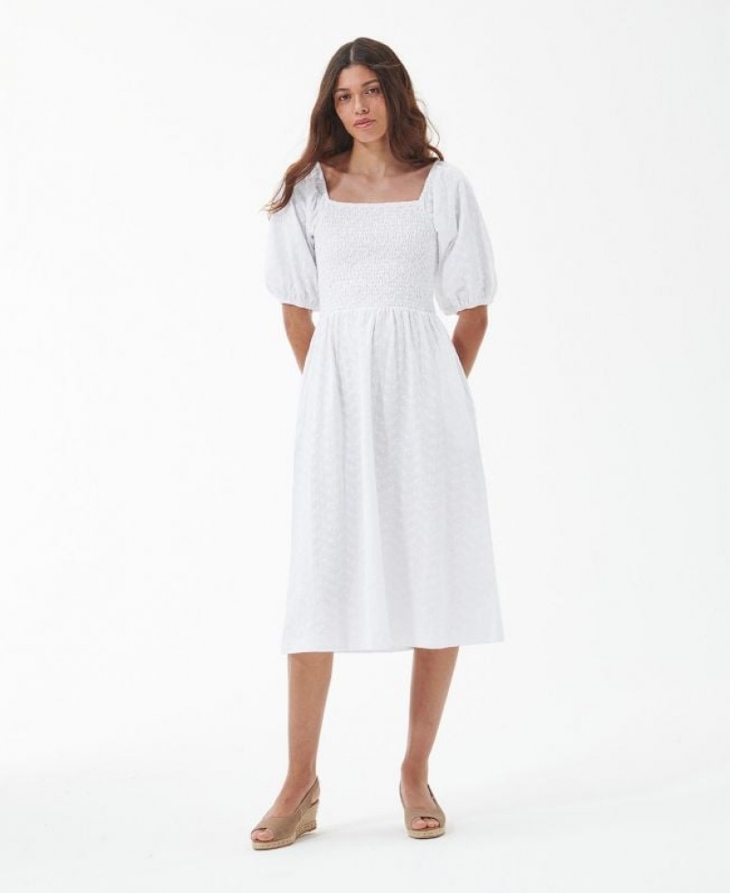 White Women Barbour Areca Midi Dress | US-5136EAFXT