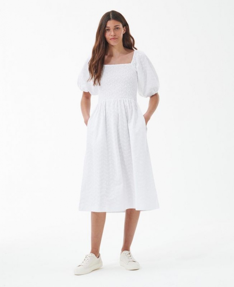 White Women Barbour Areca Midi Dress | US-5136EAFXT