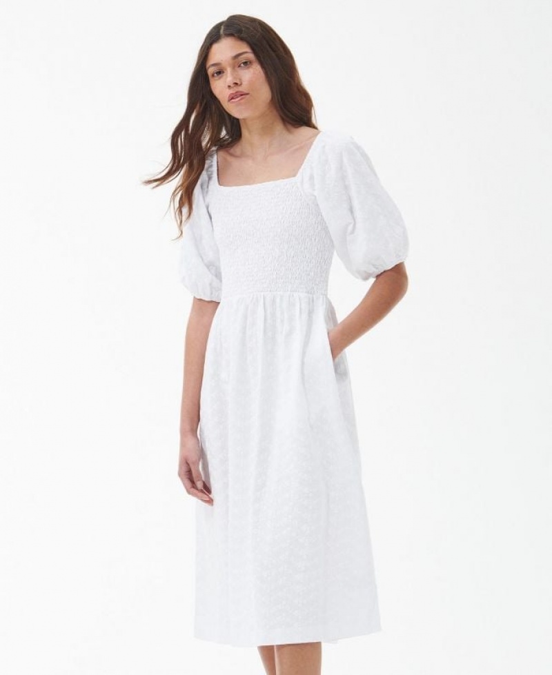 White Women Barbour Areca Midi Dress | US-5136EAFXT