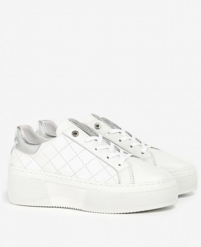 White Women Barbour Darla Sneakers | US-3264TFQKU