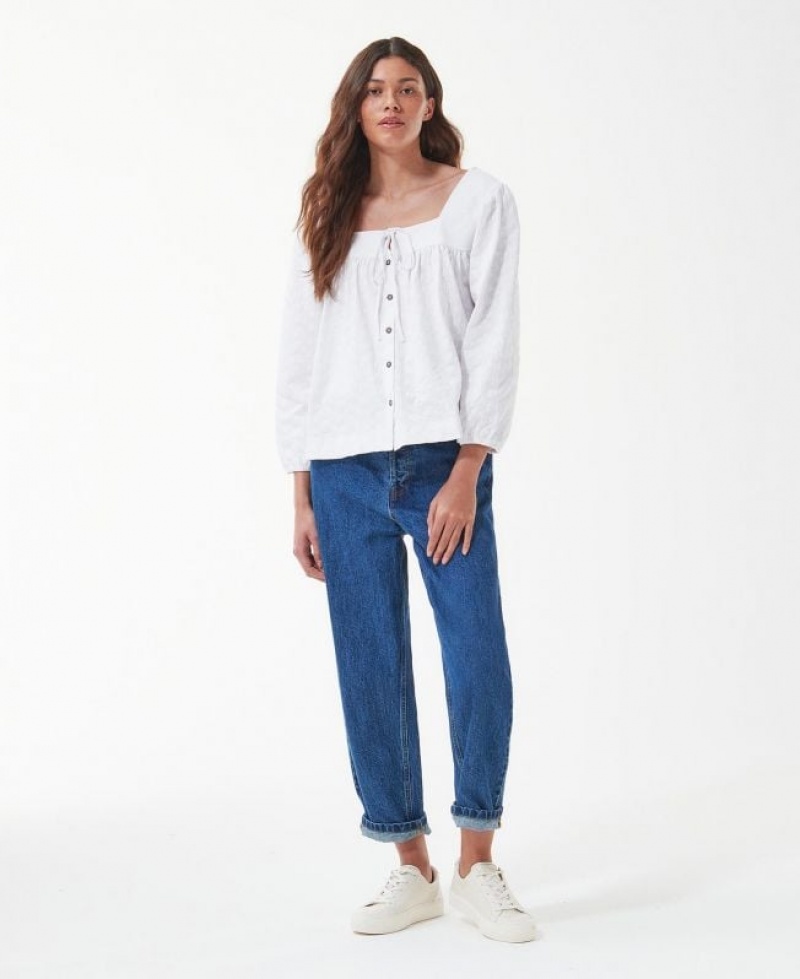 White Women Barbour Delphinium Blouses | US-8963PTNBS