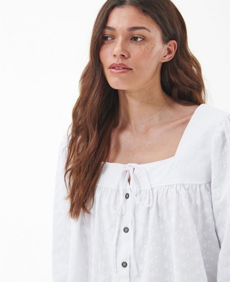 White Women Barbour Delphinium Blouses | US-8963PTNBS