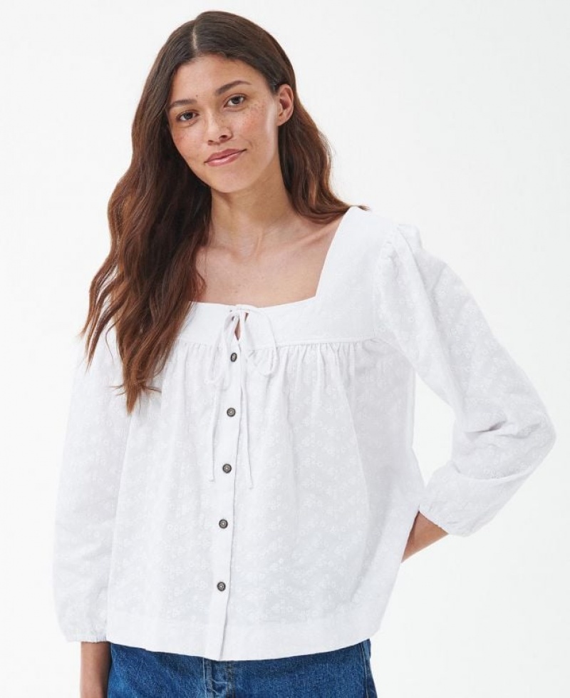 White Women Barbour Delphinium Blouses | US-8963PTNBS