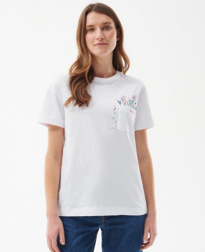 White Women Barbour Evergreen T-Shirts | US-8325QCAPF