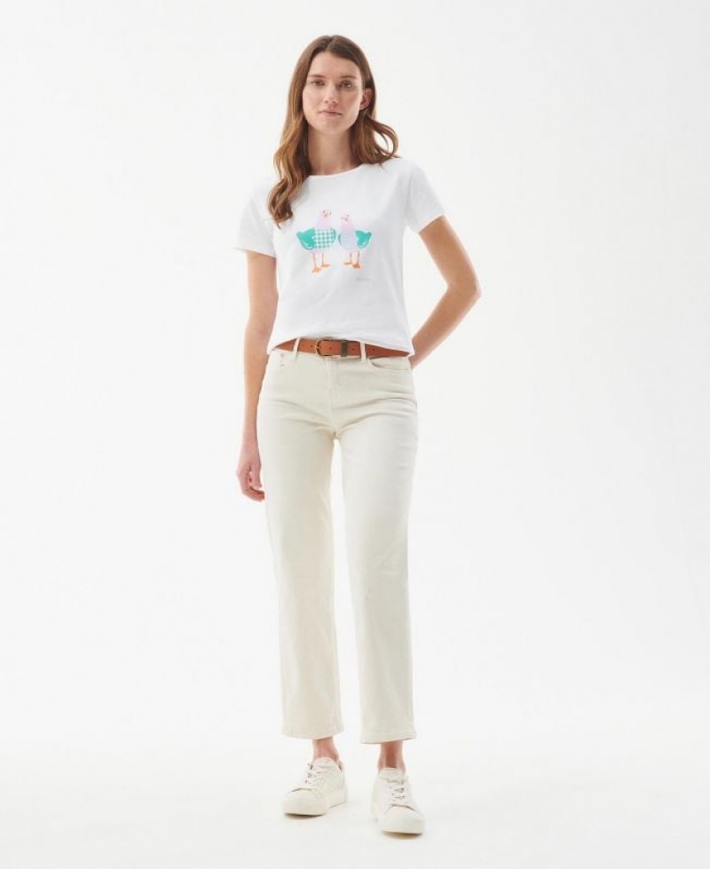 White Women Barbour Melrose T-Shirts | US-0849DFZEH