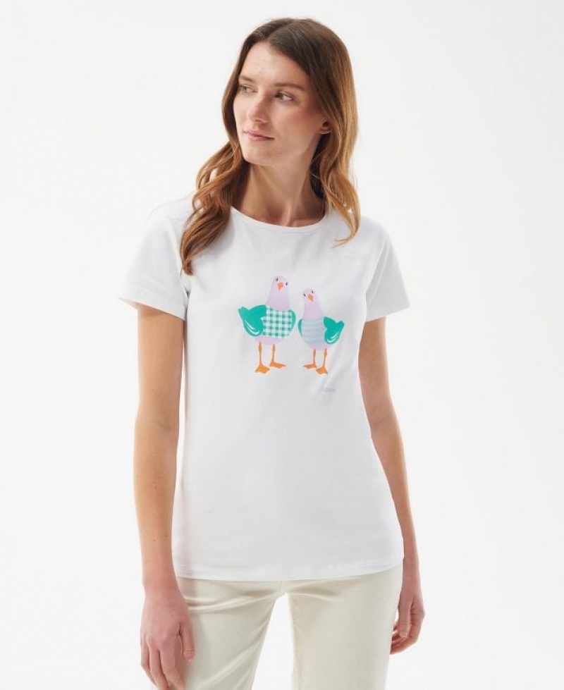 White Women Barbour Melrose T-Shirts | US-0849DFZEH