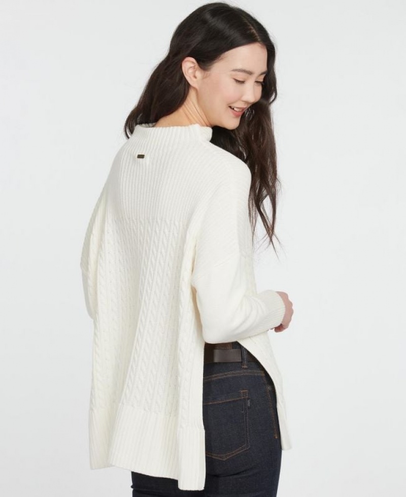 White Women Barbour Stitch Guernsey Cape Sweater | US-0527XIGUS