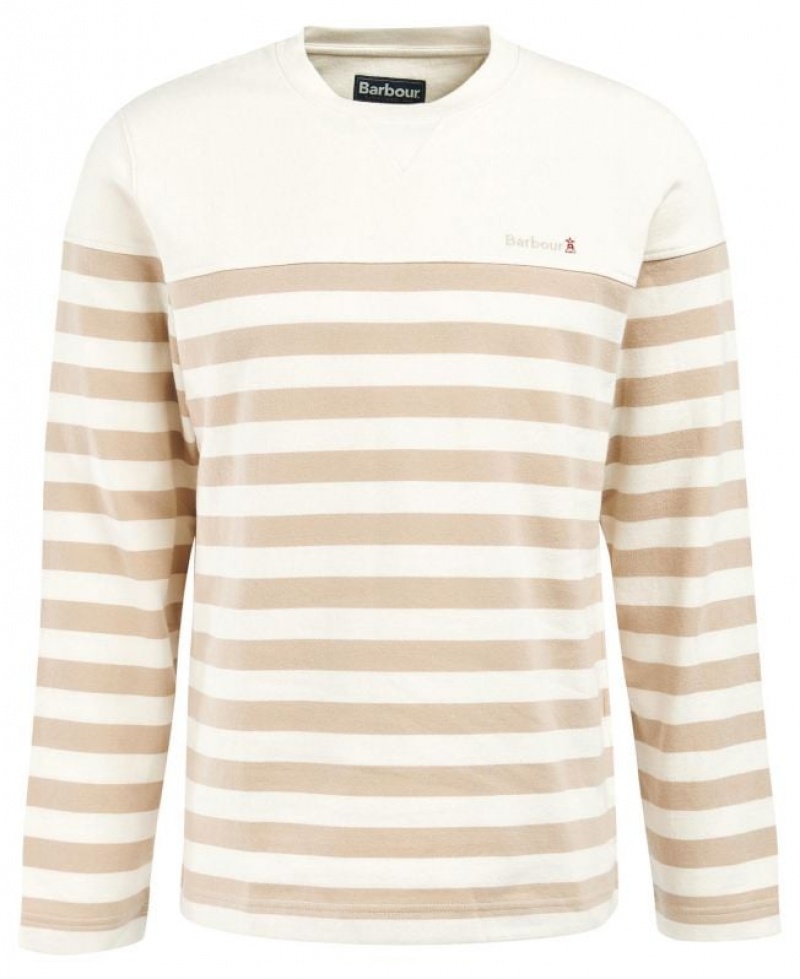 White / Beige Men Barbour Firthmoor Stripe Crew Sweatshirt | US-5840OBJEU