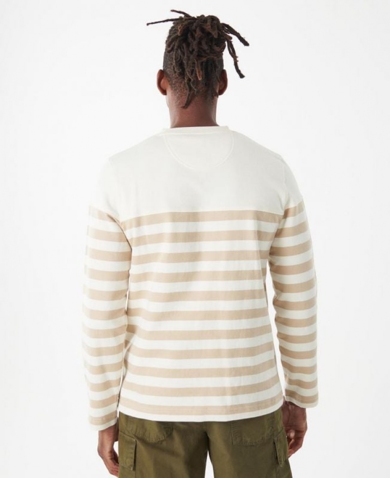 White / Beige Men Barbour Firthmoor Stripe Crew Sweatshirt | US-5840OBJEU