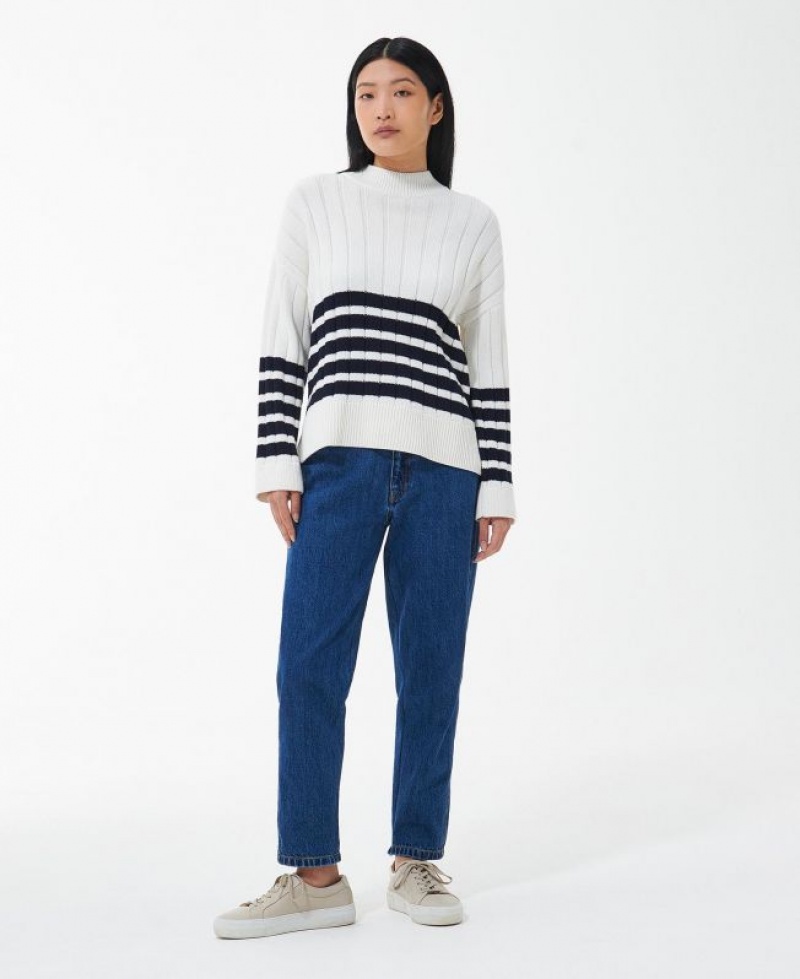 White / Black Women Barbour Aster Knitted Sweater | US-5047VTHGS