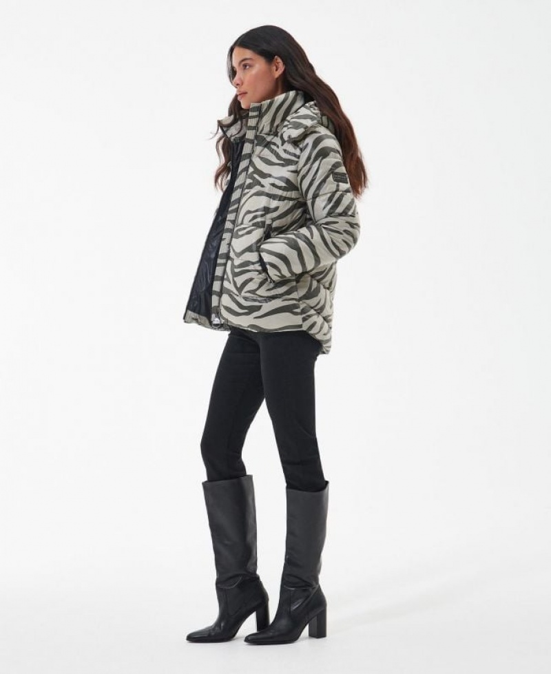 White / Black Women Barbour International Printed Chicago Quilted Jacket | US-3915BXPUW