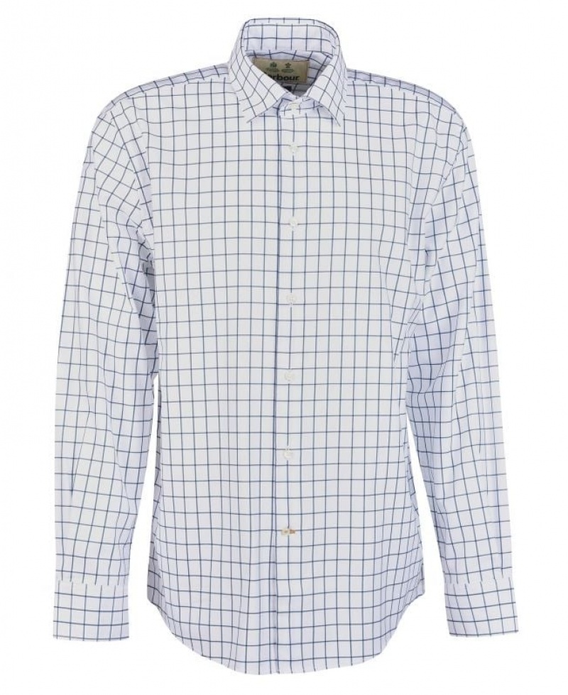 White / Blue Men Barbour Hanstead Country Active Shirts | US-1972VRBUW