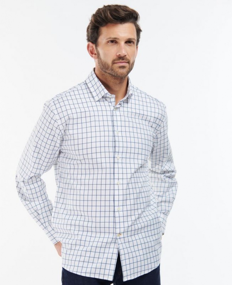 White / Blue Men Barbour Hanstead Country Active Shirts | US-1972VRBUW