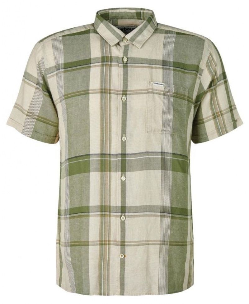 White / Green Men Barbour Bellerby Summer Shirts | US-3745TXJQO