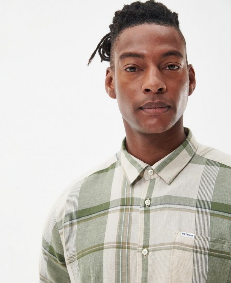 White / Green Men Barbour Bellerby Summer Shirts | US-3745TXJQO