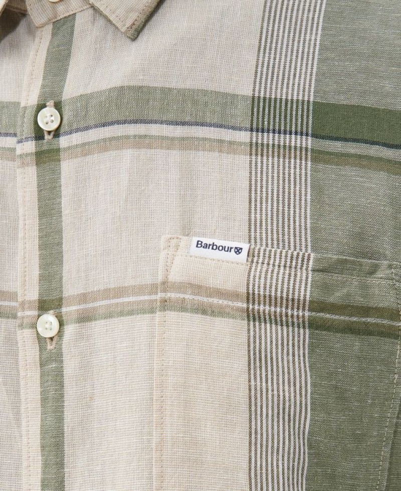 White / Green Men Barbour Bellerby Summer Shirts | US-3745TXJQO