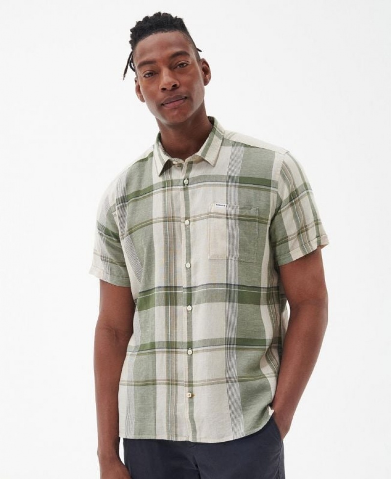 White / Green Men Barbour Bellerby Summer Shirts | US-3745TXJQO