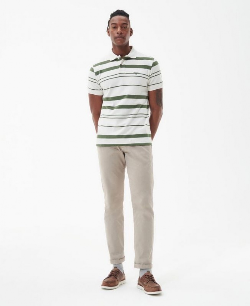 White / Green Men Barbour Halden Polo Shirt | US-6780GJHCM