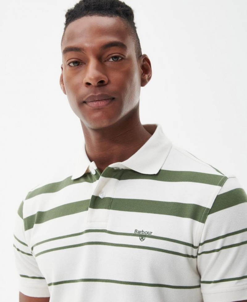 White / Green Men Barbour Halden Polo Shirt | US-6780GJHCM