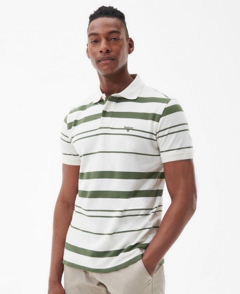 White / Green Men Barbour Halden Polo Shirt | US-6780GJHCM