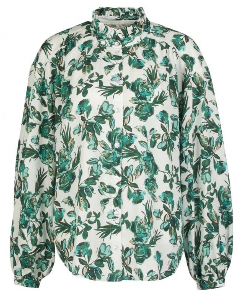 White / Green Women Barbour Yarrow Blouses | US-0987YOKBI