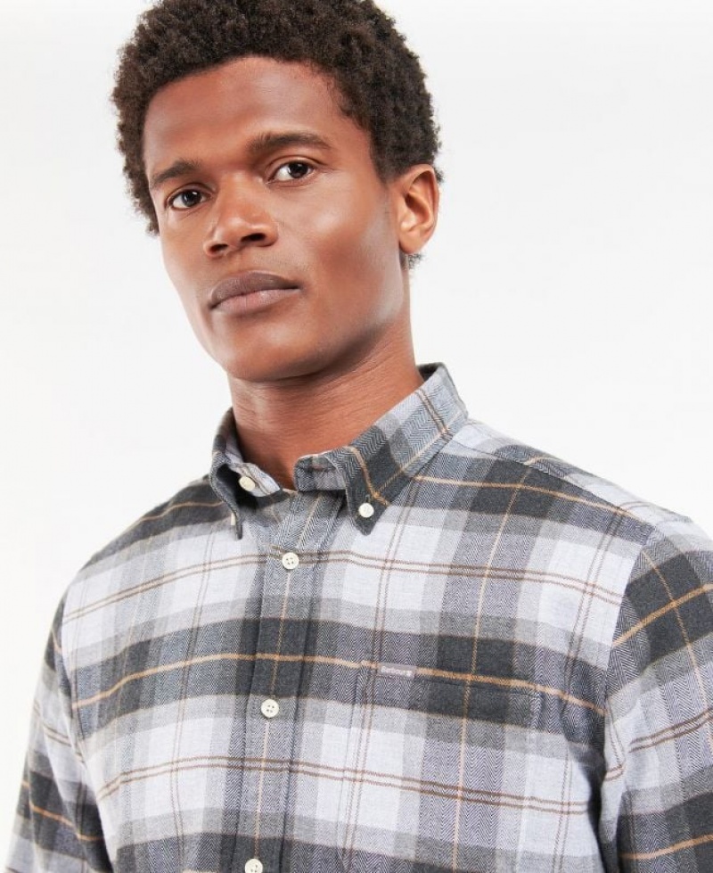 White / Grey Men Barbour Kyeloch Tailored Shirts | US-9286YMVUP