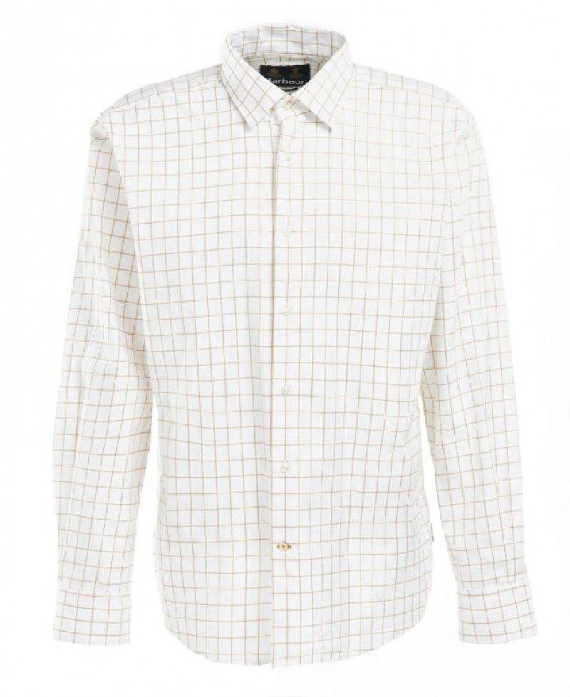 White / Khaki Men Barbour Hanstead Country Active Shirts | US-5346JDHXR