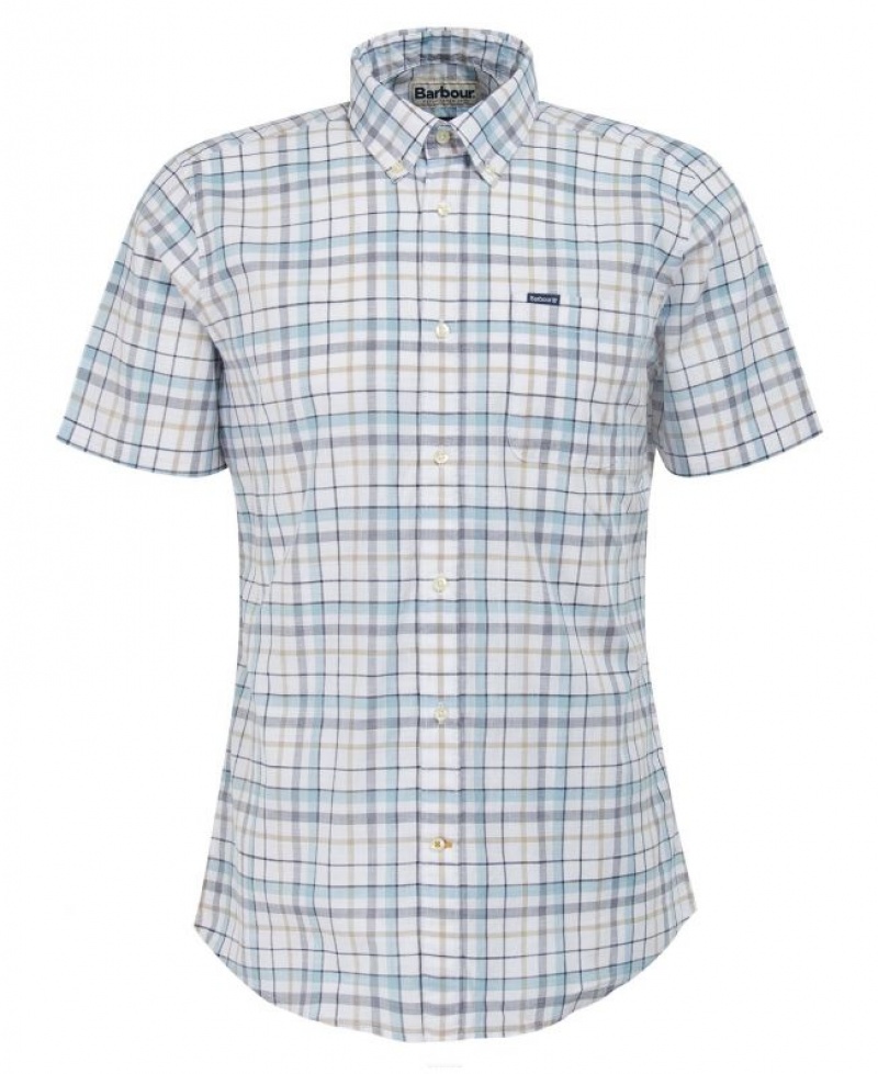 White / Light Blue Men Barbour Adderstone Tailored Shirts | US-3059AGHMC