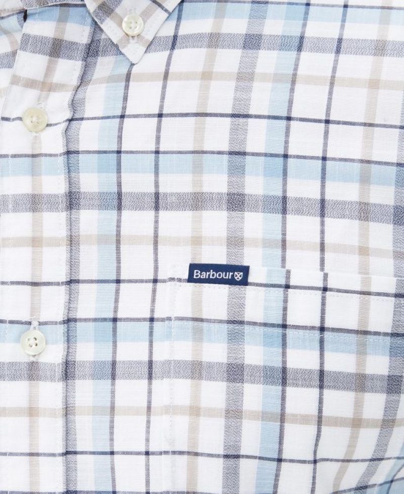 White / Light Blue Men Barbour Adderstone Tailored Shirts | US-3059AGHMC