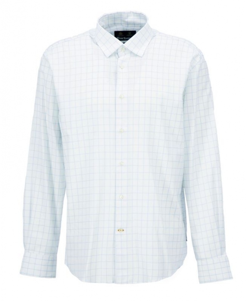 White / Light Blue Men Barbour Hanstead Country Active Shirts | US-6273HVCJM