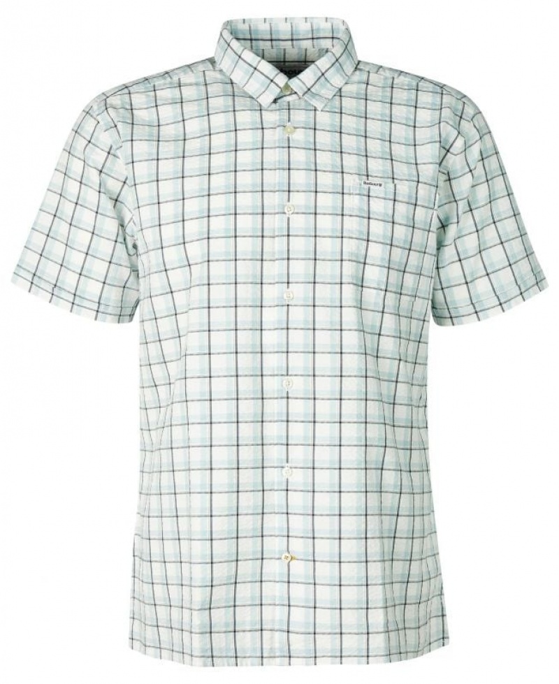 White / Light Blue Men Barbour Margrave Summer Shirts | US-3058MWHVU