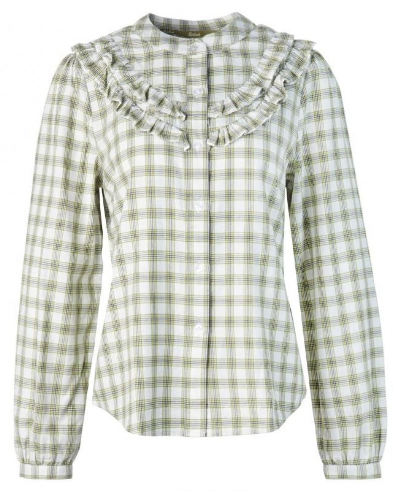 White / Light Green Women Barbour Mersea Shirts | US-1780DOUBK