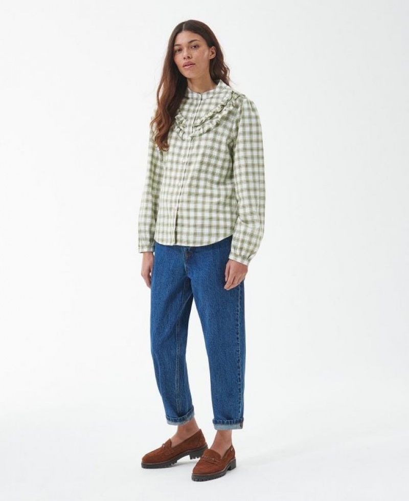 White / Light Green Women Barbour Mersea Shirts | US-1780DOUBK