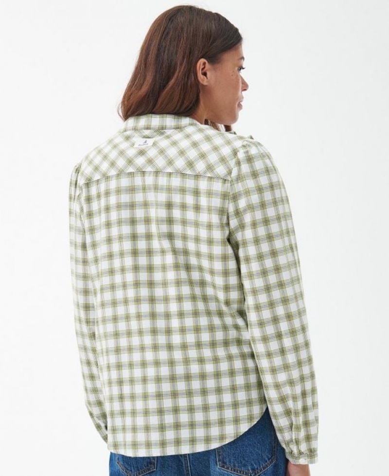 White / Light Green Women Barbour Mersea Shirts | US-1780DOUBK