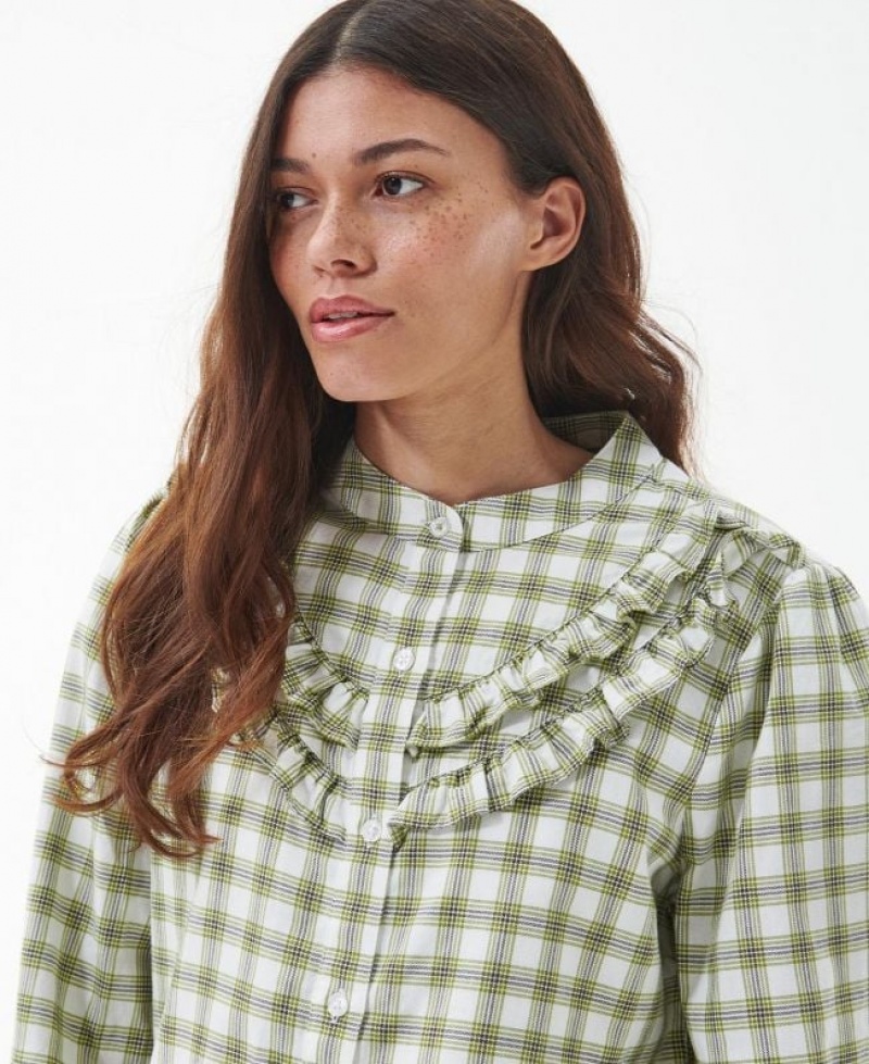 White / Light Green Women Barbour Mersea Shirts | US-1780DOUBK