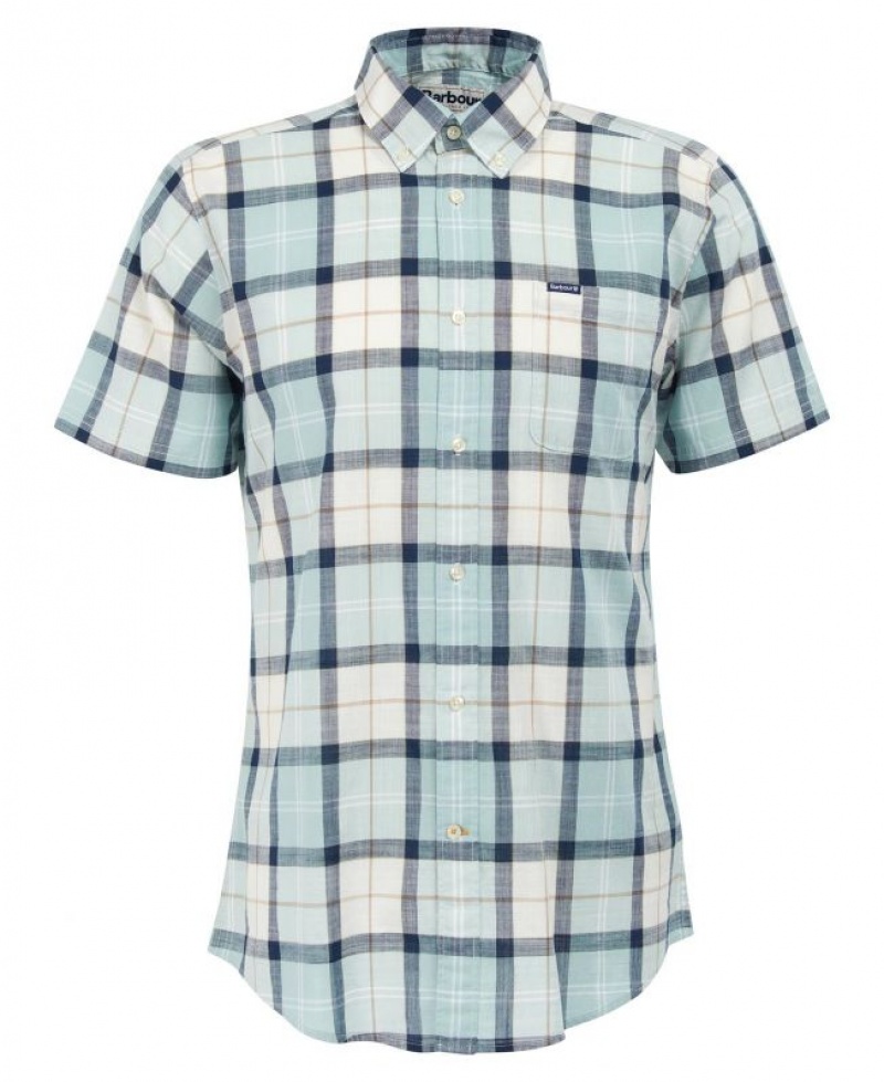 White / Light Turquoise Men Barbour Delton Tailored Shirts | US-9347EGJKO