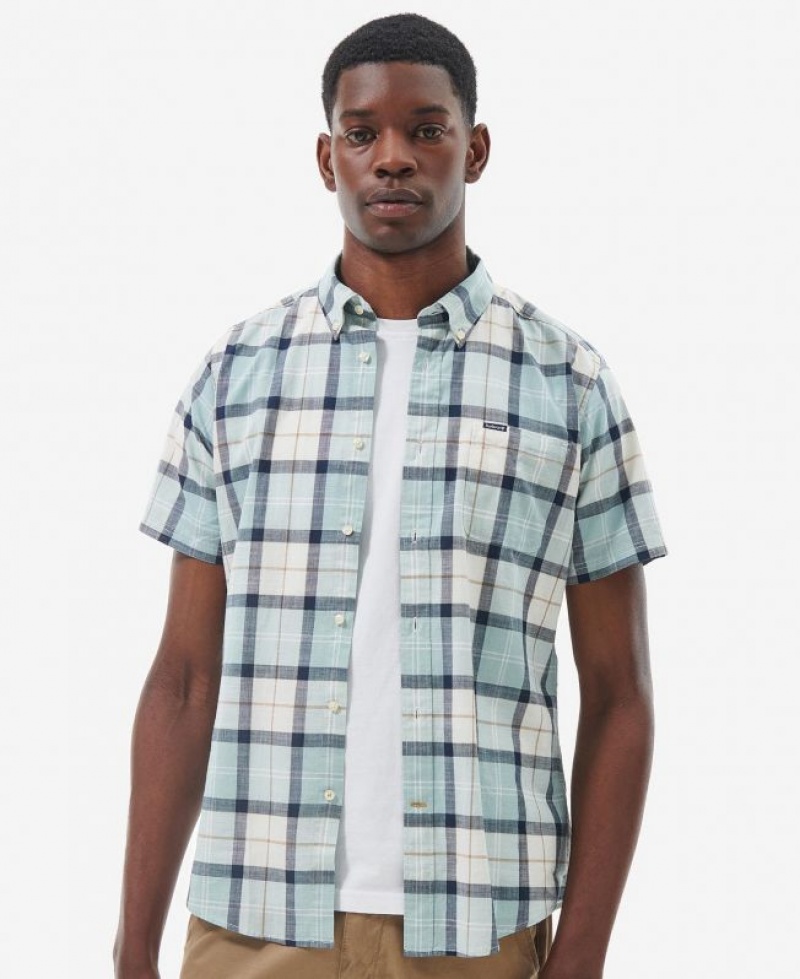 White / Light Turquoise Men Barbour Delton Tailored Shirts | US-9347EGJKO