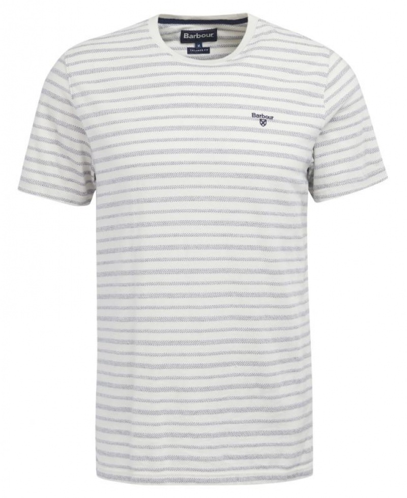 White / Navy Men Barbour Billingham Pique T-Shirts | US-7316RDLZE