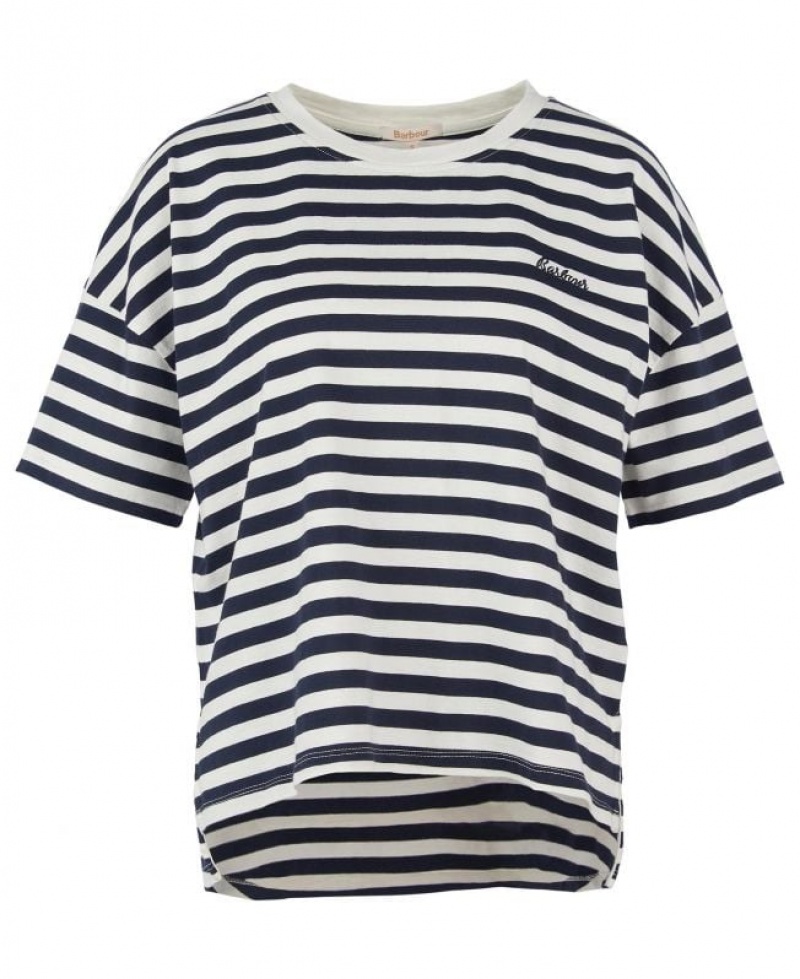 White / Navy Women Barbour Adria T-Shirts | US-6291IHMCB