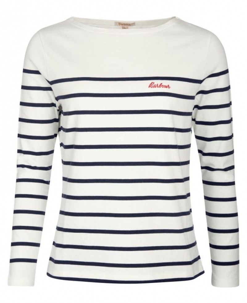 White / Navy Women Barbour Bradley Blouses | US-4813LCBIJ