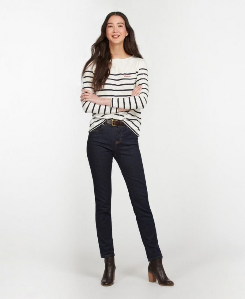 White / Navy Women Barbour Bradley Blouses | US-4813LCBIJ