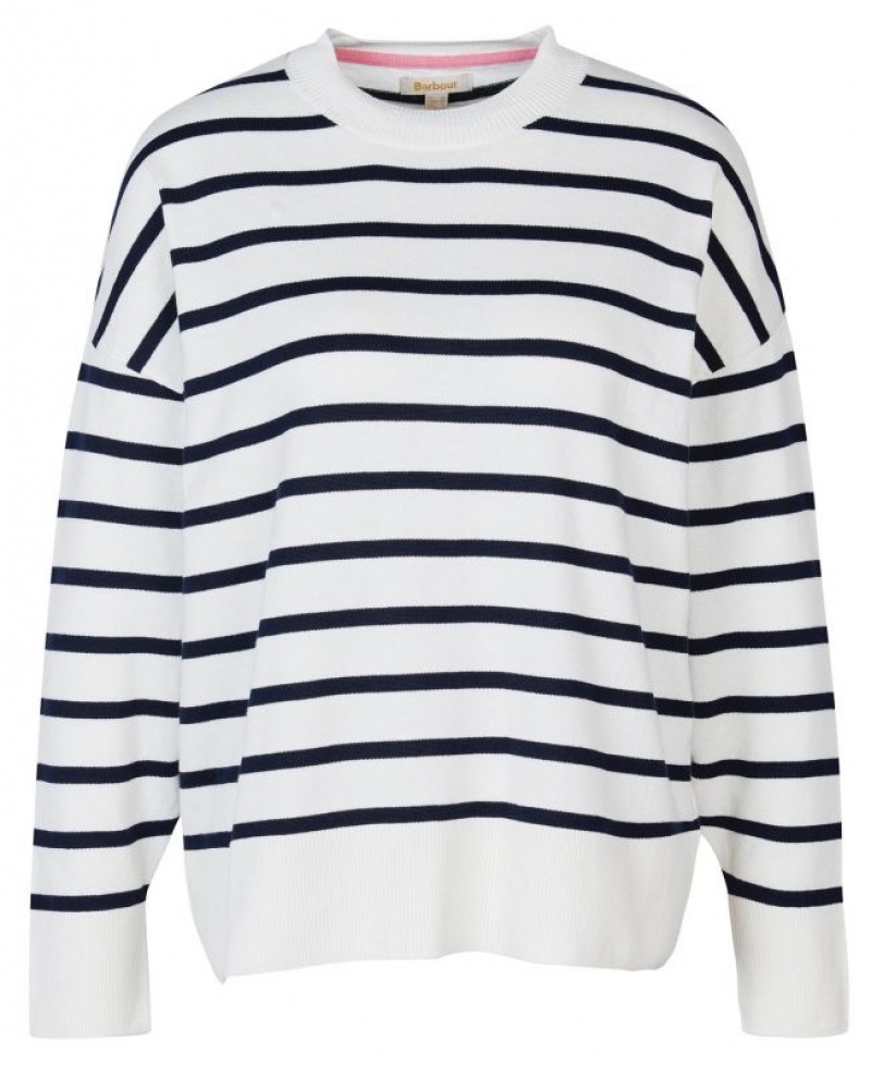 White / Navy Women Barbour Bradley Stripe Knit Sweater | US-9814HXOFT