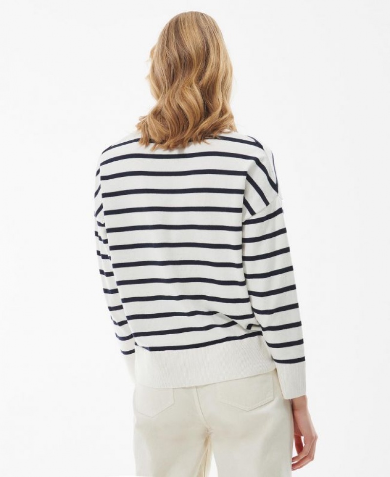 White / Navy Women Barbour Bradley Stripe Knit Sweater | US-9814HXOFT