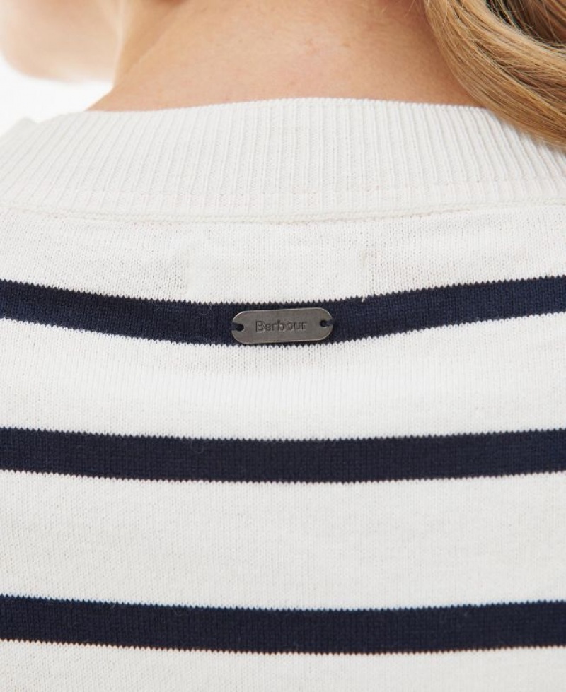 White / Navy Women Barbour Bradley Stripe Knit Sweater | US-9814HXOFT