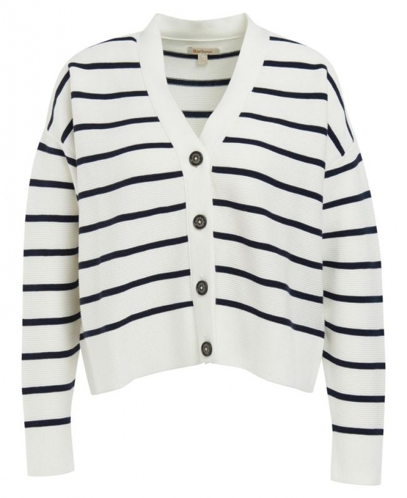 White / Navy Women Barbour Mariner Cardigan | US-5423ESHCB